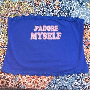 1X Forever 21 Blue Tube Top with Pink Text